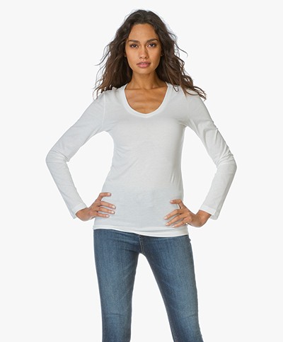 BRAEZ Jersey V-Neck Long Sleeve Top - Off-white