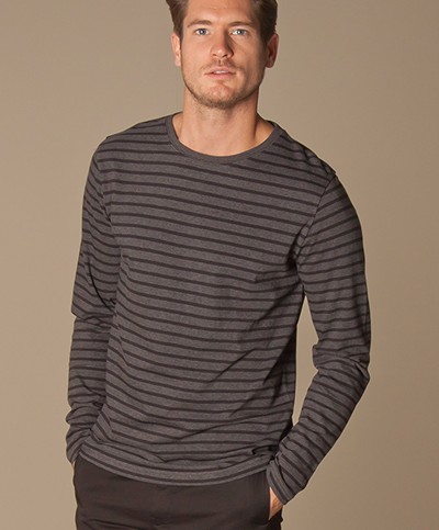 Filippa K Men Striped T-shirt - Dark Grey Melange/Black
