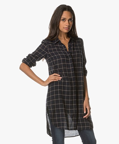 Josephine & Co Ardia Checkered Shirt Dress - Navy/Beige
