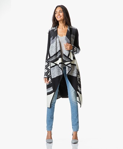 Vince Graphic Texture-Blocked Open Cardigan- Black/Off-white