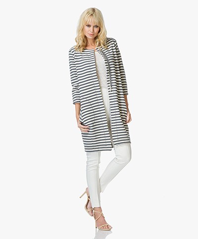 Kyra & Ko Tanja Ottoman Long Striped Jacket - Grey/Off-white