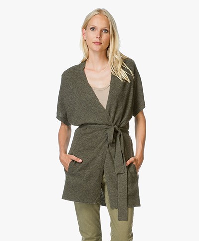 Repeat Cashmere Cardigan with Short Sleeves - Olive