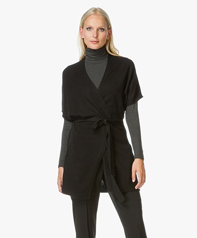 Repeat Cashmere Cardigan with Short Sleeves - Black