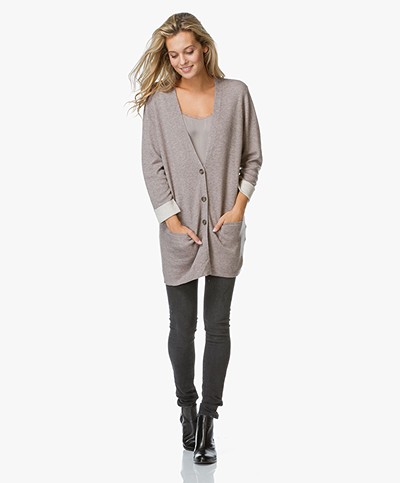 Repeat Long Cardigan with Cashmere - Stone