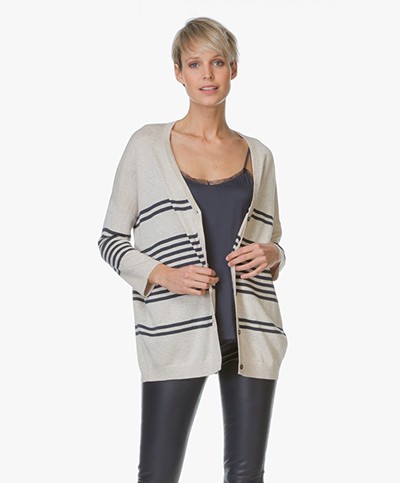 Repeat Oversized Cardigan with Stripes - Hay/Navy