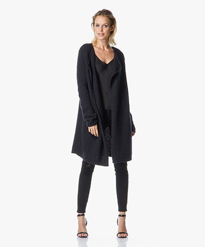 Drykorn Jem Long Cardigan with Opened Edges - Black
